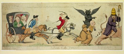 En flugt à la Francois, pub. London 1791 (håndfarvet gravering) af English School